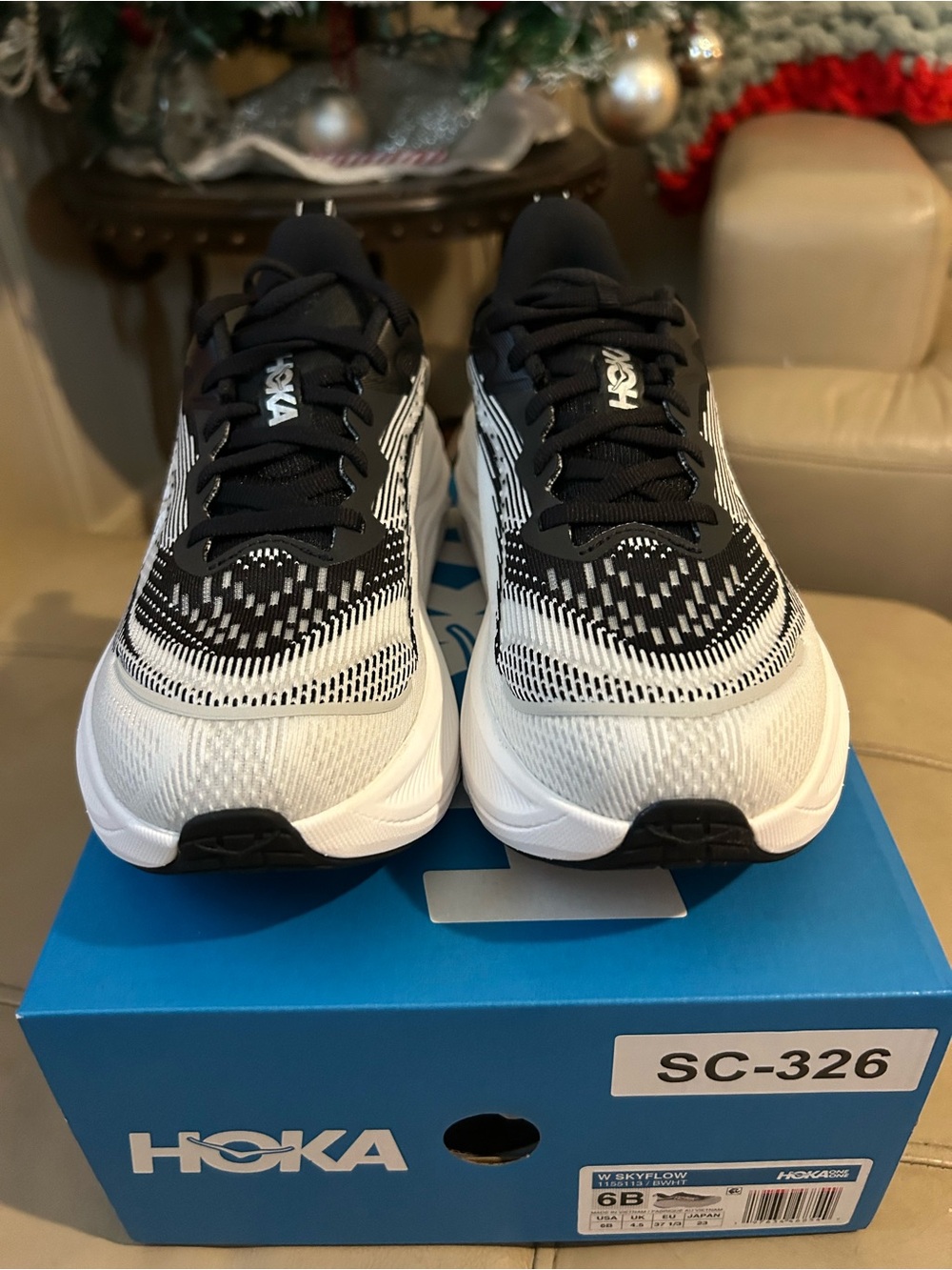 Women’s Hoka Black and White Knit Running Shoes